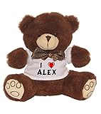 Oso de peluche Shopzeus Oso marrón de Peluche con Amo Alex en la Camiseta (Nombre de Pila/Apellido/Apodo)