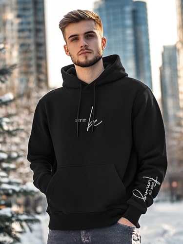 Image of Nobero Men's Printed Regular Fit Hoodie | Cotton Rich Fleece Sweatshirt for Men | Soft & Warm Hooded Pullover | Casual Winter Wear