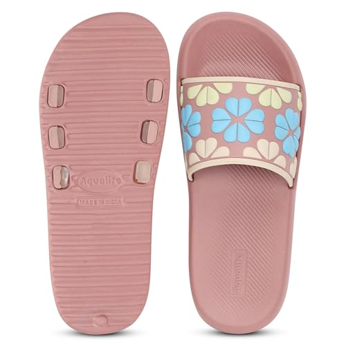 Image of Aqualite Women's Slides Slippers | Slip-On Flat Base Flipflop for Women | Anti-Skid Sole, Lightweight Comfort for Daily Home & Outdoor Wear | Casual Ladies Sandal