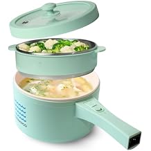 DRINKPOD 2L Electric Hot Pot with Steamer, Portable Multi Cooker for Ramen, Eggs, Soup, Oatmeal Non-Stick Mini Pot with Adjustable Temperature AQUA GREEN