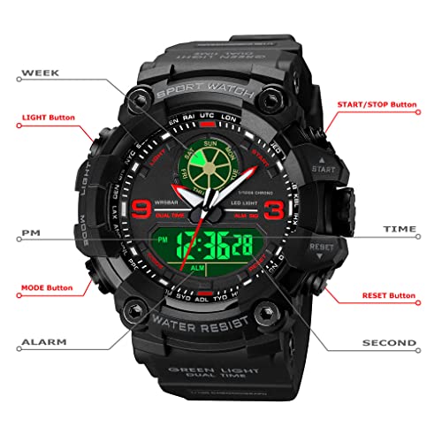 Zolohoni Mens Military Watches For Men, Men's Wrist Watches, Analog Digital Watch Stop Watches For Sports, Large Dual Time 12/24H Gifts For Teenage Boys 14-16-18 Years Old #TOP2