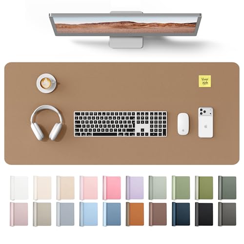 Image of YSAGi Leather Desk Protector, Office Mat, Large Mouse Mat, Non-Slip PU Leather Blotter, Laptop Desk Mat, Waterproof Writing Pad for Office and Home(Khaki, 42 inch x 17.2 inch)