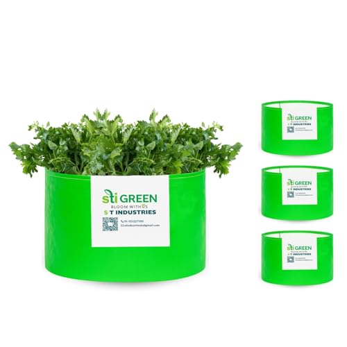 Image of HDPE Grow Bags for Plants 18X9 Inch (Pack of 4) | 260 GSM Heavy Duty UV-Protected Round Green Colour Plant Bags for Terrace and Vegetable Gardening | Strong & Reusable|