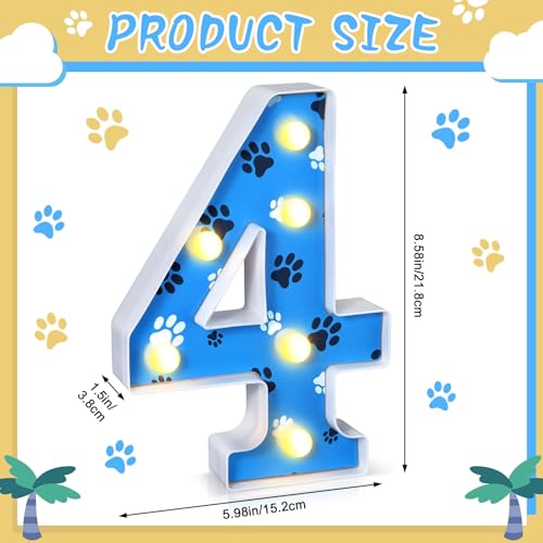 Image of Havawish Blue Paw Dog Birthday Light up Number Sign Dog Birthday Party Decorations for Boy Themed Party Supplies Prop Backdrop Sign, 8.58 Inches(Number 4)