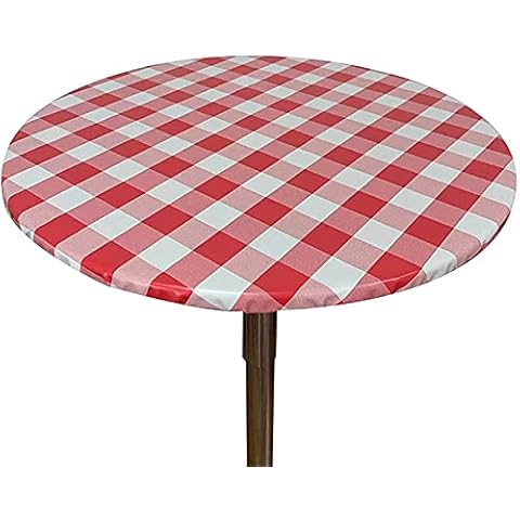 XHDZSW Elastic Edged Vinyl Fitted Tablecloth,Waterproof Non-Slip Round Tablecloth Tablecloth Washable Waterproof Dirt-resistant (Red,Round 90cm) Cover