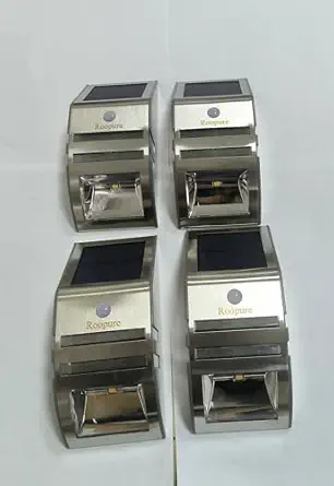 Roopure 4 Pack Stainless Steel Solar Motion Sensor Lights Outdoor Decorative Solar Powered LED Accent Lights Solar Powered Security Lights Waterproof for Front Door Patio Deck Yard Garden Fence Porch