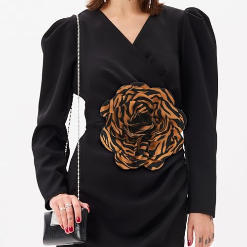 Image of M METERXITY Extra Large Rose Flower Brooches, Lapel Pins Dainty Satin Fabric Big Camellia Oversized Brooch Pin