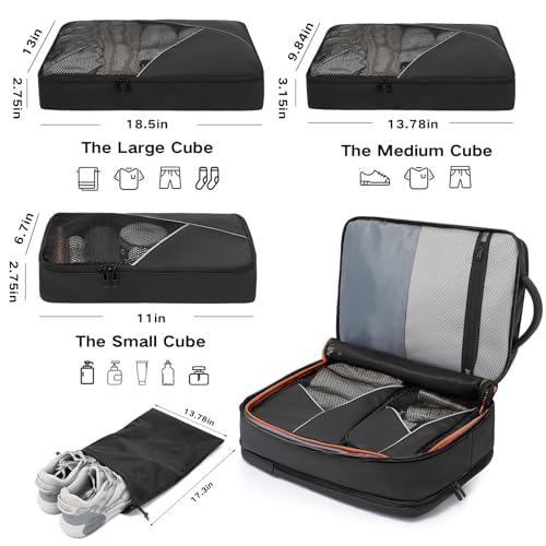 Image of TANGCORLE 50L Carry on Travel Backpack, Expandable Airline Approved Backpacks with 3 Packing Cubes Fit 17.3 inch Laptop Suitcase backpack for Men Women(Black)