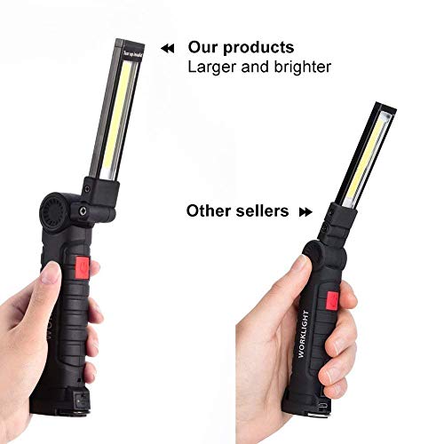 Lampada da Lavoro 800LM Ultra Luminoso, USB Ricaricabile COB Lampade di Ispezione, Lampada portatile con Base Magnetica e Gancio Appeso, Torcia 5 Modalità 6000k Lanterne per Riparazione Auto Emergenza