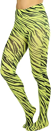 ToBeInStyle Women's Yellow Opaque Pantyhose With Black Zebra Stripe Print
