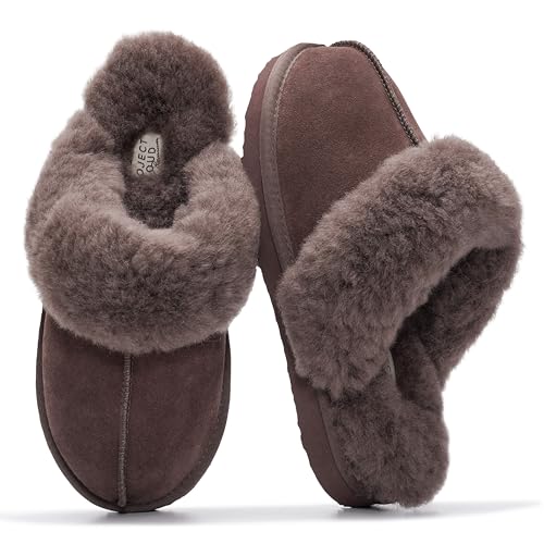 Image of Project Cloud Genuine Leather Slippers for Women with Genuine Fur Lining, Non-Slip Indoor /Outdoor Clog Mule Slippers, Memory Foam Insole