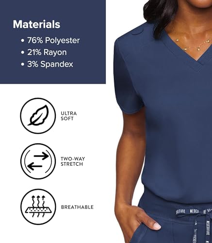 Image of Med Couture Women's V-Neck Scrub Top, Modern Fit Tuck-in Top with Stretchy Rib-Knit Shoulders and Chest Pocket - MC7448