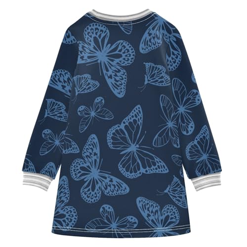 Blue Butterflies Girls Dresses Long Sleeve Sweatshirt Dress for Girls Winter Toddler Casual A Line Dresses Size 2-8T2