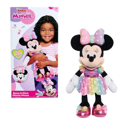 Disney Junior Minnie Mouse Bows-A-Glow Music and Lights Feature Plush Stuffed Animal, Officially Licensed Kids Toys for Ages 3 Up, Gifts and Presents, Amazon Exclusive