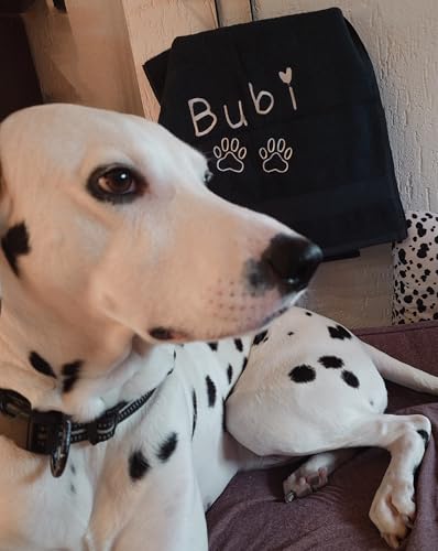Wuff-Dogsworld Hundehandtuch mit Pfoten und Namen Bestickt Handtuch Hund 50 x 100 cm Farbwahl Baumwolle saugfähig Welpen Geschenk Geburtstag personalisiert