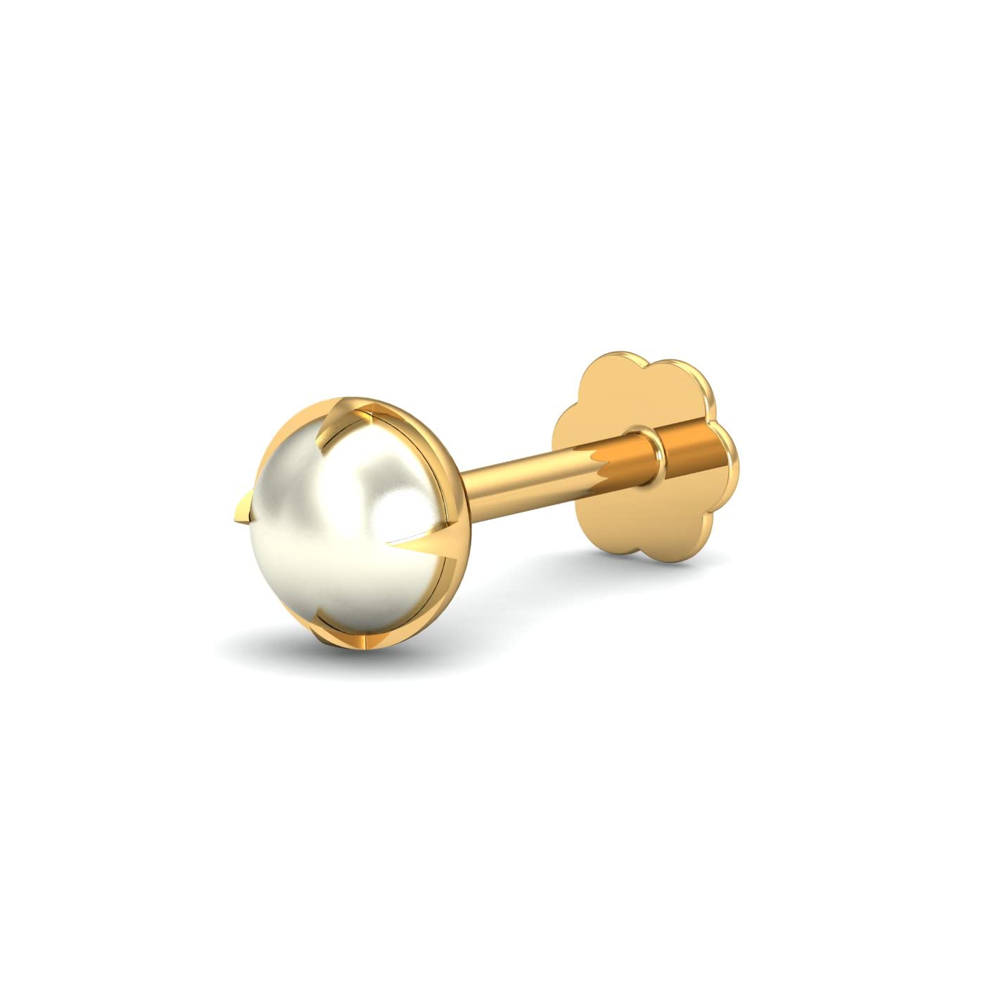 14K/18K Yellow Gold Ashen 4 mm Round Pearl Nose Stud For Women (Piercing Required)-image-5