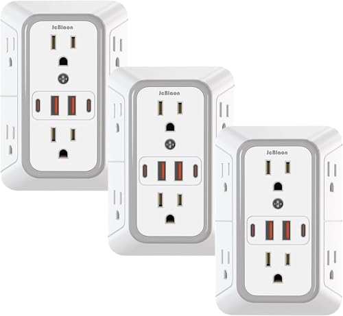 3 Pack Surge Protector Outlet Extender 6 Outlet Splitter with 4 USB Ports (2 USB C) Multi Plug Wall Outlet 1050J Power Strip USB Wall Charger for Home Office Kitchen Travel-ETL