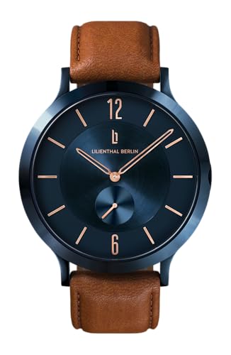 Lilienthal Berlin Herrenuhr The Classic in Blue Rose – Armbanduhr am hellbraunen Leder-Armband – aus Chirurgenstahl mit einem Quarzuhrwerk & saphirgehärtetem Mineralglas – 42,5 mm