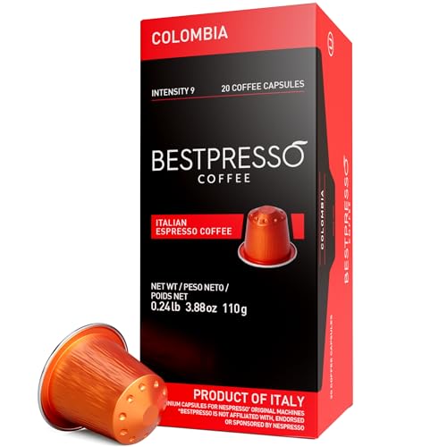 Bestpresso Coffee for Nespresso Original Machine 120 pods Certified Genuine Espresso Colombia Blend Pods Compatible with Nespresso Original 60 Days Satisfaction Guarantee