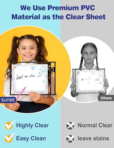 SUNEE 50 Packs Oversized Reusable Dry Erase Pocket Sleeves with 3 Rings, Black 10x14 Ticket Holders, Clear Plastic Sheet Protectors, Teacher School Classroom Supplies - Thumbnail 5