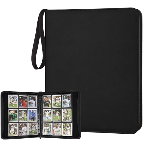 GERMUN 3 Ring 9 Pocket Zipper Card Binder, 720 Double Sided Standard PU Trading Card Album Folder for TCG & Sports Cards, Not Fit Top Loaders (Black1)