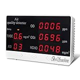 【5 in 1 Funktion】--- Dieses CO2 Messgerät kann gleichzeitig Kohlendioxid, Formaldehyd (HCHO), flüchtige organische Verbindung (TVOC), Kohlenmonoxid und Luftqualität genau testen. Sie können jederzeit überprüfen, welche Luft Sie atmen