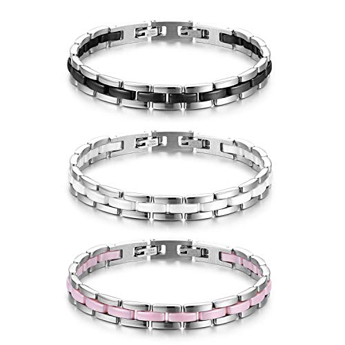Bijoux bracelet femme acier inoxydable céramique rose blanc noir tendance