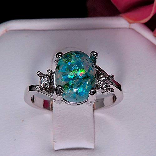 Arlette Birthstone Ring for Women by Ginger Lyne |Green Oval Simulated Opal Engagement Ring for Her |White Gold Plated with Cubic Zirconia Accents October Birth Month Gemstone Statement Design2