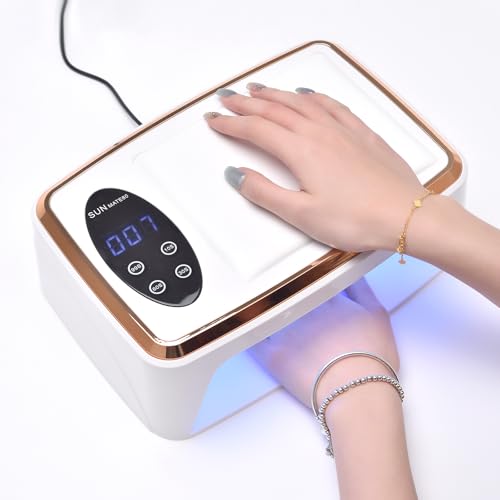 KAZIPOP Secador de uñas de gel blanco con pantalla LED, 90 cuentas, 380 W, lámpara UV de alta potencia, temporizador automático (10/30/60/99s) y reposamanos de secado rápido para todos los esmaltes de