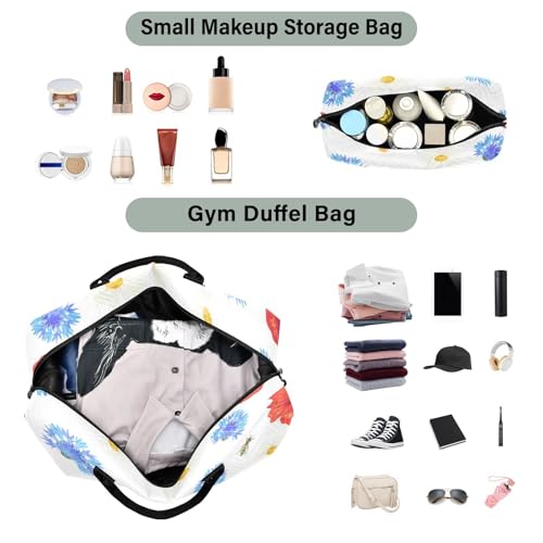 Poppies Daisies and Cornflowers Travel Duffle Bag, Large Weekender Overnight Bags for Women Men Waterproof Carry on Shoulder Tote Bags for Hospital Maternity Mommy Gym with Toiletry Bag4
