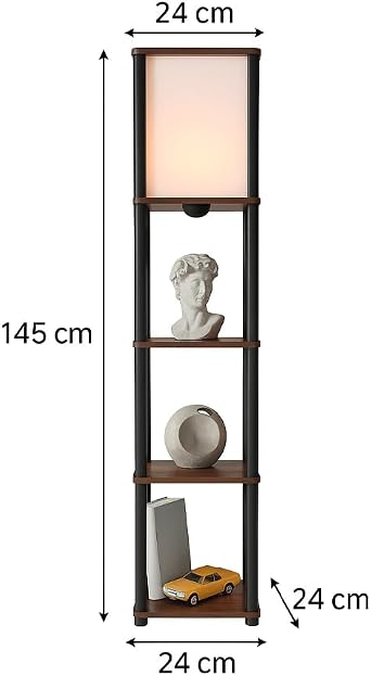 SAKURA Shelf Lamp with Walnut Color | 3-Storey Shelf Standing Lamp with Modern Wooden Body | Decorative Living Room Bedroom Lighting | Library and Lighting in One | E27 Sensory Compatible Stylish Design Lamp [Energy Class A]