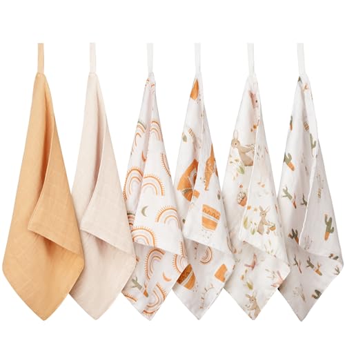 Image of MairMore Muslin Baby Washcloths, Extra-Soft Wash Cloths for Unisex Newborn Infants Kids, Absorbent Baby Bath Towels for Face Body, Pack of 6