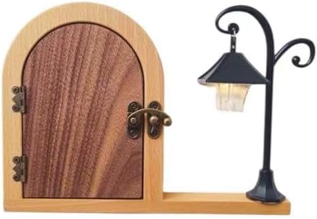 Wooden Light Switch Cover with Mini Door Design, Solid Wood Decorative Wall Plate, Vintage Style Electrical Switch Plate (Door + Lamp – Wooden Switch Cover with Mini Street Lamp)