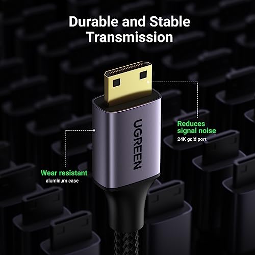 Image of UGREEN Mini HDMI to HDMI Adapter, Aluminum Shell, Braided, 4K 60Hz, HDR, 3D | Compatible with Raspberry Pi Zero 2 W /W, Portable Monitor, DSLR Camera, Camcorder, Graphics Card, Laptop, Projector, Tablet