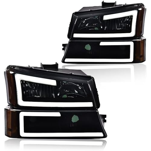 GRAND ORANGE LED DRL Headlight Assembly Compatible with Chevy Silverado 1500 2500 3500 HD Models 2003-2006/ Fit Chevy Avalanche 1500 2500 03-06 Smoky lens Black Housing Amber Reflector