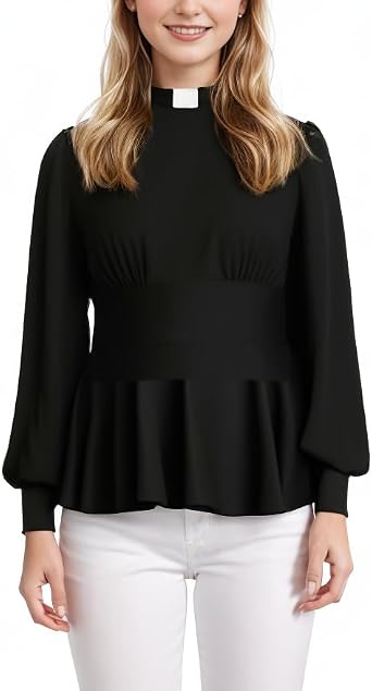 Clergy Shirt for Women Church Clerical Shirts Priest Clergy Attire Thickening Line Hem Long Sleeve Blouse Top