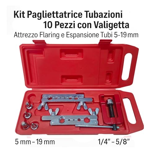 Terryshop74 Rohrschaufel-Set, 10-teilig, mit Koffer – Werkzeug zum Flaring und Verlängern von Rohren 5 – 19 mm für Hydraulikanlagen, Kühlung, Klimaanlage