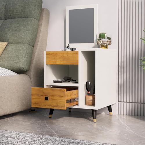 Image of Bniture Engineered Wood Dressing Table with 1 Drawer, Mirror and Huge Storage Space | Vanity for Living Room, Bedroom (Frosty White & Giant Wood)