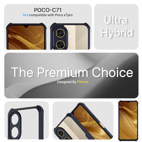 Image of Pikkme Back Cover for Poco C71 / Redmi A5 | Ultra Hyrbid | Full Camera Protection | Raised Edge | Crystal Clear Transparent Bumper Case (Blue)