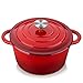 Velaze Olla de Hierro Fundido, Cacerola Holandesa de Esmaltado Antiadherente Anticorrosiva Redonda de Color Rojo con Tapa Rociadores para Cocina Estofado, Paella, Ollas de Gran Capacidad 4L