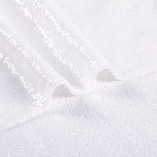 Image of B-COOL White Sequin Tablecloth Overlay 90x132 inch Sequined Tablecloths Shiny Tablecloth for Birthday Bridal Shower Christmas Outdoor Decoration