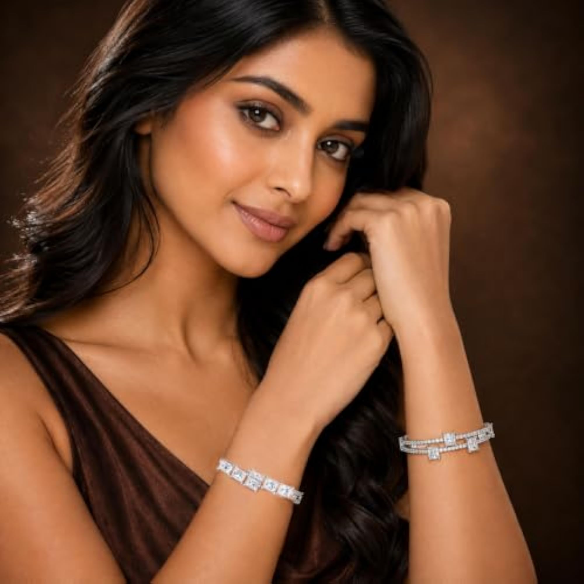 Set of 2 Rhodium Plated AD Crystal Openable Cuff Bracelets