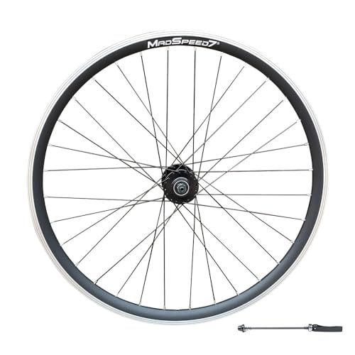 Madspeed7 QR 27.5" 650b (ETRTO 584x19) MTB Mountain Bike FRONT Wheel - Disc & Rim Brake Compatible - Sealed Bearings Hub 9x100mm QR - Double Wall - 32x Black Spokes
