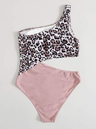 Sweatyrocks Women's Bathing Suits One Shoulder Cutout One Piece Swimsuit Swimwear Monokini Leopard Pink Large #TOP1