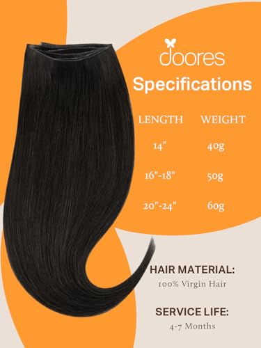 Image of DOORES Genius Sew in Weft Hair Extensions Virgin Bundles, 16 Inch Natural Black 50g, Hair Extensions Sew in Natural Straight