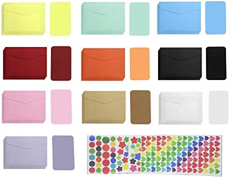 Sowaka 50 Count Colorful Mini Envelope with Small Note Cards Stickers Cute Assorted Color Tiny Envelope Pocket Small Greeting Cards for Wedding Birthday Party Supplies Business Note