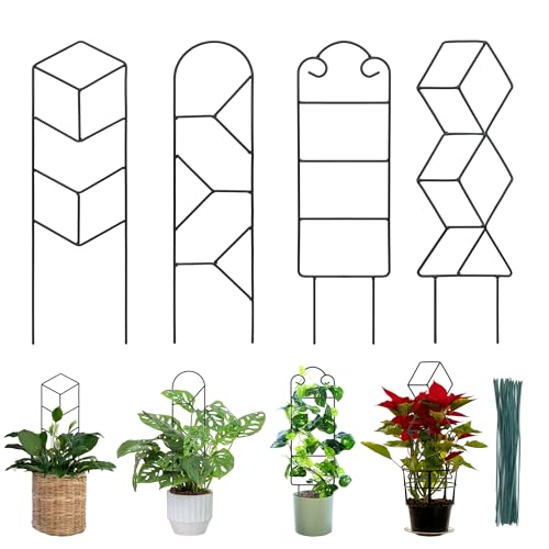 Image of 16 Inch Plant Trellis Indoor for Potted Plants 4 Pack Indoor Plant Trellis for Climbing Plants Houseplant Trellis Metal Garden Pot Trellis for Vine Ivy Support(16inch Black)