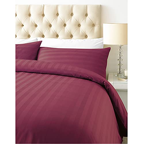 ED Luxurious - Funda de edredón de 800 Hilos de algodón Rico con Rayas de satén y Fundas de Almohada de 800 Hilos en tamaños, algodón, Granate, Doublé