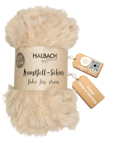 Halbach Seidenbänder Laine moelleuse pour tricot | Pelote de 50 g – Largeur : 1 cm | Fil en fourrure synthétique pour bricolage | Couleur : beige