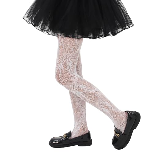 Image of Girls Lace Fishnet Tights Toddler Sheer Patterned Stockings Hollow Dance Pantyhose for Kids Halloween Tights